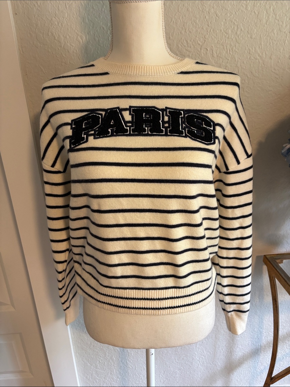 Express Striped 'PARIS' Crewneck Sweater - Cream and Black NWOT